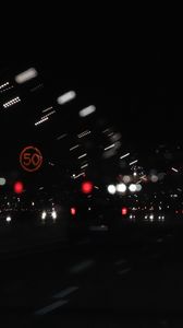 Preview wallpaper road, night, movement, lights, glare, blur
