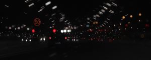 Preview wallpaper road, night, movement, lights, glare, blur