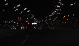 Preview wallpaper road, night, movement, lights, glare, blur