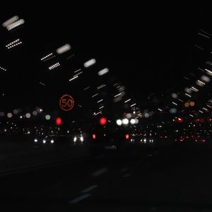 Preview wallpaper road, night, movement, lights, glare, blur