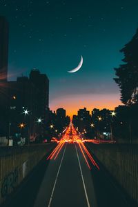 Preview wallpaper road, night, stars, moon, long exposure