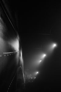Preview wallpaper road, night, streetlights, fog, dark, bw