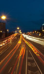 Preview wallpaper road, night, traffic, city lights, speed