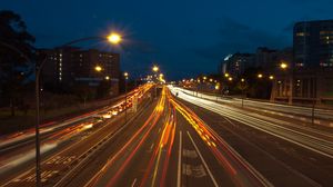 Preview wallpaper road, night, traffic, city lights, speed