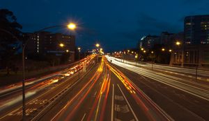 Preview wallpaper road, night, traffic, city lights, speed