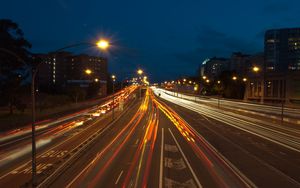 Preview wallpaper road, night, traffic, city lights, speed