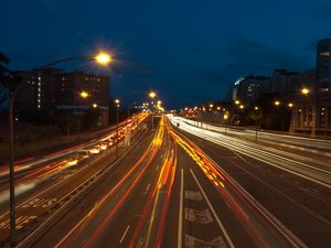 Preview wallpaper road, night, traffic, city lights, speed