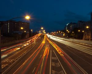 Preview wallpaper road, night, traffic, city lights, speed