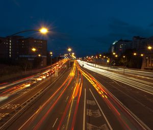 Preview wallpaper road, night, traffic, city lights, speed