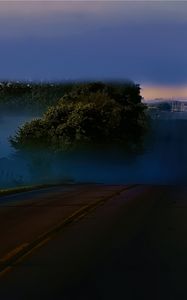 Preview wallpaper road, night, trees, fog, dark