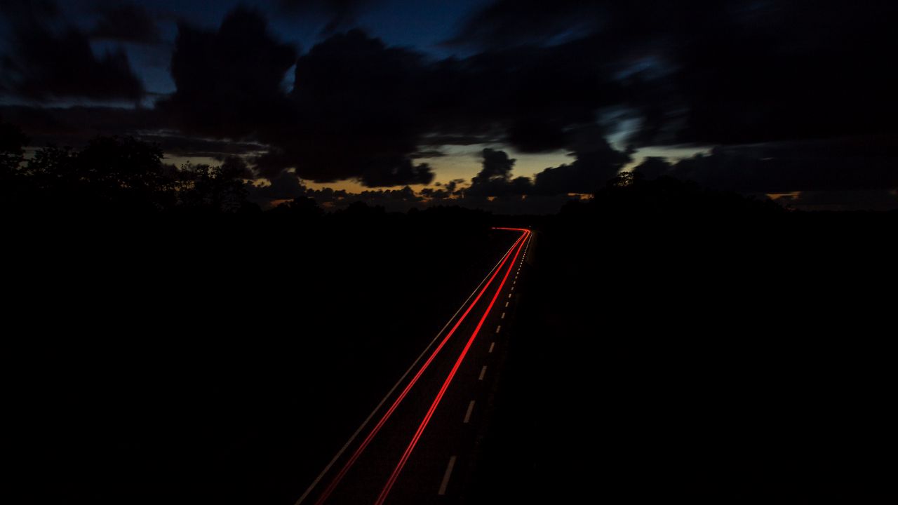 Wallpaper road, night, turn, sky