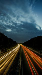 Preview wallpaper road, night, turn, traffic, light