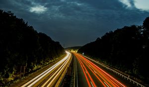 Preview wallpaper road, night, turn, traffic, light
