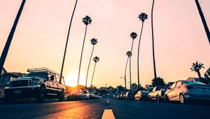 Preview wallpaper road, palm trees, asphalt, cars, marking, redondo beach, california, united states