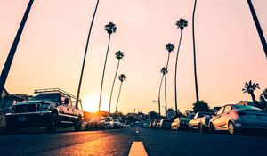 Preview wallpaper road, palm trees, asphalt, cars, marking, redondo beach, california, united states