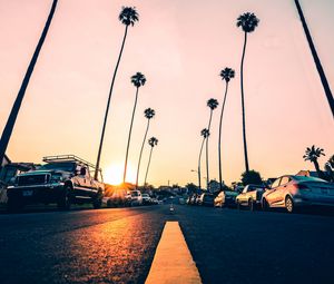 Preview wallpaper road, palm trees, asphalt, cars, marking, redondo beach, california, united states