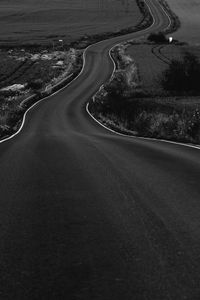 Preview wallpaper road, path, fields, landscape, bw, dark