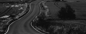 Preview wallpaper road, path, fields, landscape, bw, dark