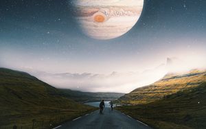 Preview wallpaper road, people, planet, space, landscape