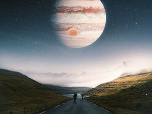 Preview wallpaper road, people, planet, space, landscape