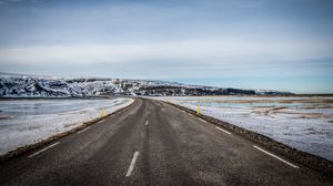 Preview wallpaper road, plain, snow, hill