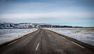 Preview wallpaper road, plain, snow, hill