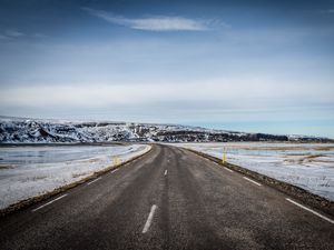 Preview wallpaper road, plain, snow, hill