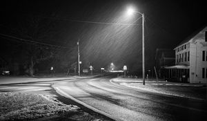 Preview wallpaper road, rain, lamp, night