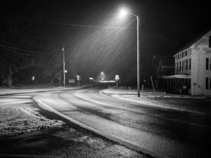 Preview wallpaper road, rain, lamp, night