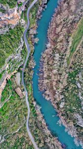 Preview wallpaper road, river, relief, nature, aerial view