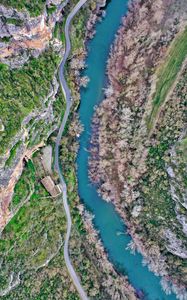 Preview wallpaper road, river, relief, nature, aerial view