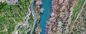 Preview wallpaper road, river, relief, nature, aerial view
