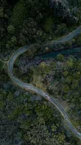 Preview wallpaper road, river, trees, aerial view