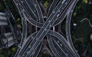 Preview wallpaper road, road junction, aerial view, multi-level, tangled
