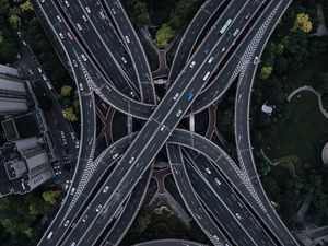 Preview wallpaper road, road junction, aerial view, multi-level, tangled