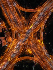 Preview wallpaper road, road junction, aerial view, tangled, construction