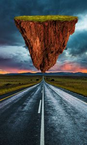 Preview wallpaper road, rock, illusion, nature