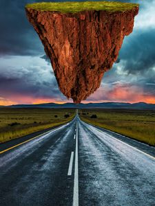 Preview wallpaper road, rock, illusion, nature