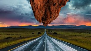 Preview wallpaper road, rock, illusion, nature