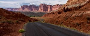 Preview wallpaper road, rocks, canyon, nature