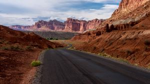 Preview wallpaper road, rocks, canyon, nature