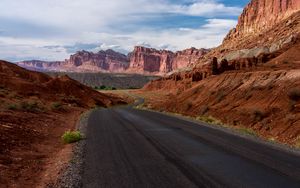 Preview wallpaper road, rocks, canyon, nature