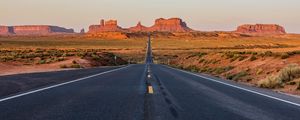 Preview wallpaper road, rocks, canyon, bushes, desert