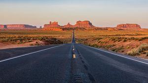 Preview wallpaper road, rocks, canyon, bushes, desert