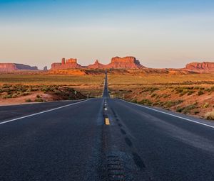 Preview wallpaper road, rocks, canyon, bushes, desert