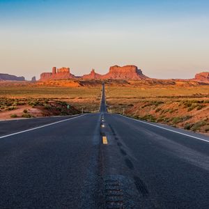 Preview wallpaper road, rocks, canyon, bushes, desert