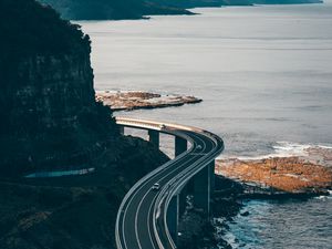 Preview wallpaper road, rocks, sea, winding