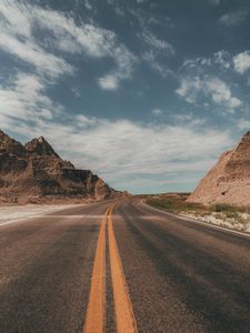 Preview wallpaper road, rocks, view, nature