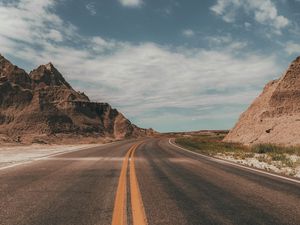 Preview wallpaper road, rocks, view, nature