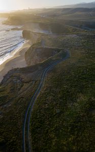 Preview wallpaper road, sea, coast, hills, nature